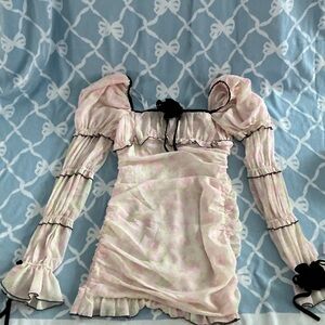 For Love And Lemons Pink Dress with Black Trim